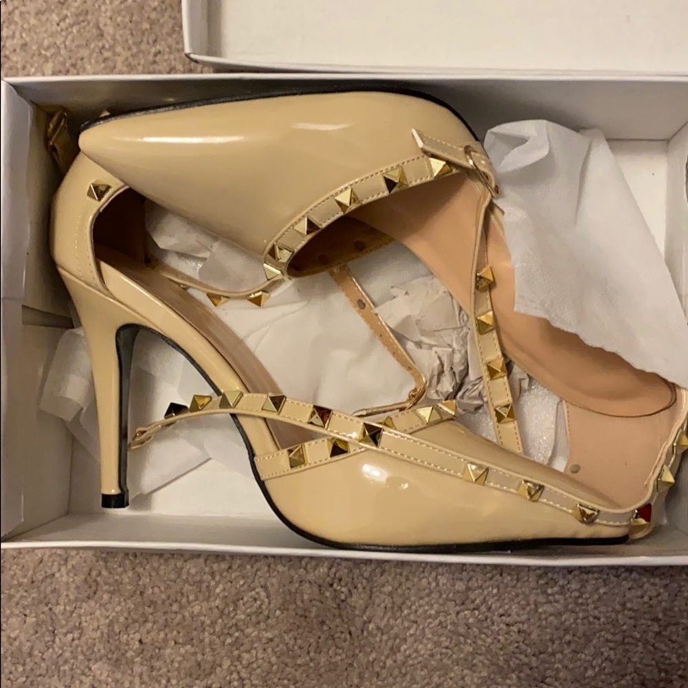 Nude stud heels